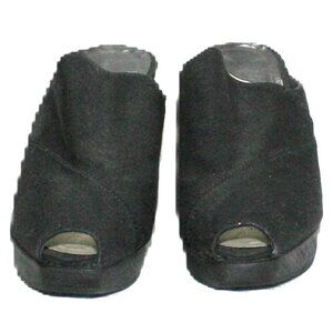 Vintage Black Linen Donna Karan NY Open Toe Wedge Heels – Size 5 – Houte Couture